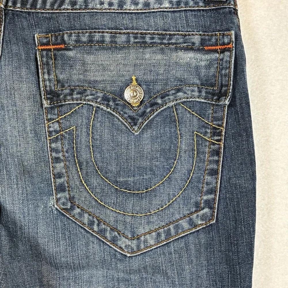 True Religion Ricky Straight Flap Men 33 x 33 Blue Distressed 100% Cotton Jeans